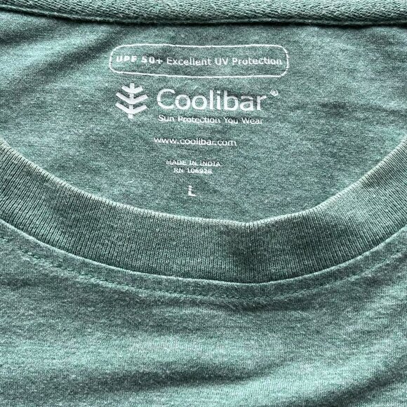 Coolibar Tee Mens Large Green Long Sleeve Sunshirt Breathable Cooling Top - Picture 3 of 6